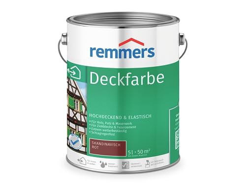 Remmers Deckfarbe skandinavisch rot, 5 Liter, Deckfarbe für innen und außen, Wetterschutzfarbe viele Untergründe, hochdeckend, wetterfest von Remmers