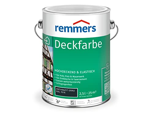 Remmers Deckfarbe anthrazitgrau (RAL 7016), 2,5 Liter, Deckfarbe für innen und außen, Wetterschutzfarbe viele Untergründe, hochdeckend, wetterfest von Remmers