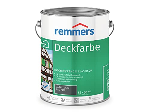 Remmers Deckfarbe basaltgrau (RAL 7012), 5 Liter, Deckfarbe für innen und außen, Wetterschutzfarbe viele Untergründe, hochdeckend, wetterfest von Remmers