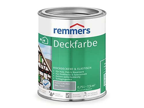 Remmers Deckfarbe fenstergrau (RAL 7040), 0,75 Liter, Deckfarbe für innen und außen, Wetterschutzfarbe viele Untergründe, hochdeckend, wetterfest von Remmers