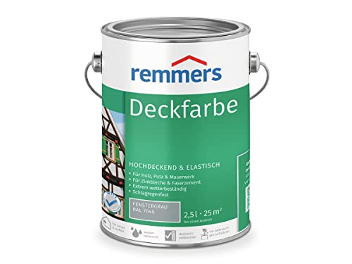 Remmers Deckfarbe fenstergrau (RAL 7040), 2,5 Liter, Deckfarbe für innen und außen, Wetterschutzfarbe viele Untergründe, hochdeckend, wetterfest von Remmers