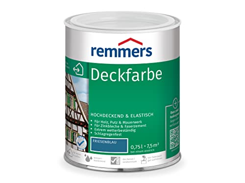 Remmers Deckfarbe friesenblau, 0,75 Liter, Deckfarbe für innen und außen, Wetterschutzfarbe viele Untergründe, hochdeckend, wetterfest von Remmers
