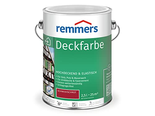 Remmers Deckfarbe schwedischrot, 2,5 Liter, Deckfarbe für innen und außen, Wetterschutzfarbe viele Untergründe, hochdeckend, wetterfest Remmers Deckfarbe schwedischrot, 2,5 Liter, Deckfarbe für innen und außen, Wetterschutzfarbe viele Untergründe, hochdeckend, wetterfest von Remmers