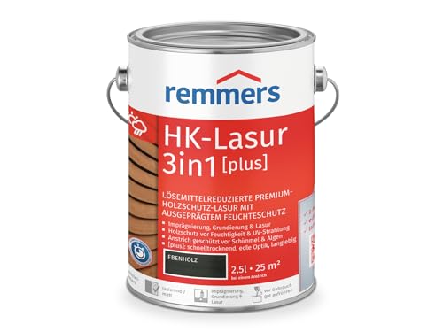 Remmers HK-Lasur 3in1 [plus] ebenholz, matt, 2,5 Liter, Lösemittelreduzierte Premium-Holzschutz-Lasur für außen, 3in1, schnelltrocknend, langlebig von Remmers