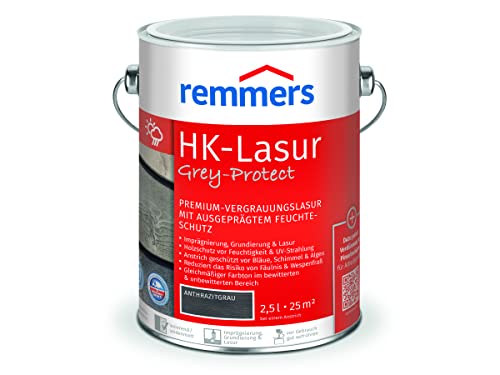 Remmers HK-Lasur Grey-Protect anthrazitgrau, 2,5 Liter, Holzlasur für Vergrauung außen, 3 Holzschutz Produkte in einem, Feuchtigkeit- und UV-Schutz von Remmers