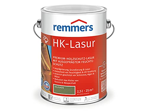 Remmers HK-Lasur 3in1 salzgrün, 2,5 Liter, Holzlasur aussen, 3n1: Imprägnierung, Grundierung & Lasur, Holzschutz vor Feuchtigkeit & UV-Strahlung von Remmers
