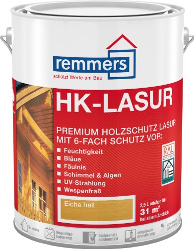 Remmers HK-Lasur hemlock, 20 Liter, Holzlasur aussen, 3facher Holzschutz mit Imprägnierung + Grundierung + Lasur, Feuchtigkeit- und UV-Schutz von Remmers