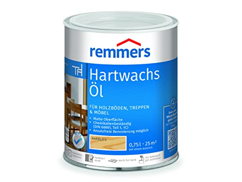 Remmers Hartwachs-Öl farblos, 0,75 Liter, Hartwachsöl für innen, dringt tief ein, für Holzböden, Holzmöbel und Korkböden, langlebig, schmutzabweisend von Remmers