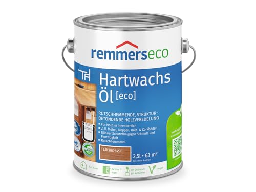 Remmers Hartwachs-Öl [eco] teak, 2,5 Liter, Hartwachsöl für innen, natürliche Basis, Beize, Öl und Versiegelung in einem, nachhaltig, vegan von Remmers