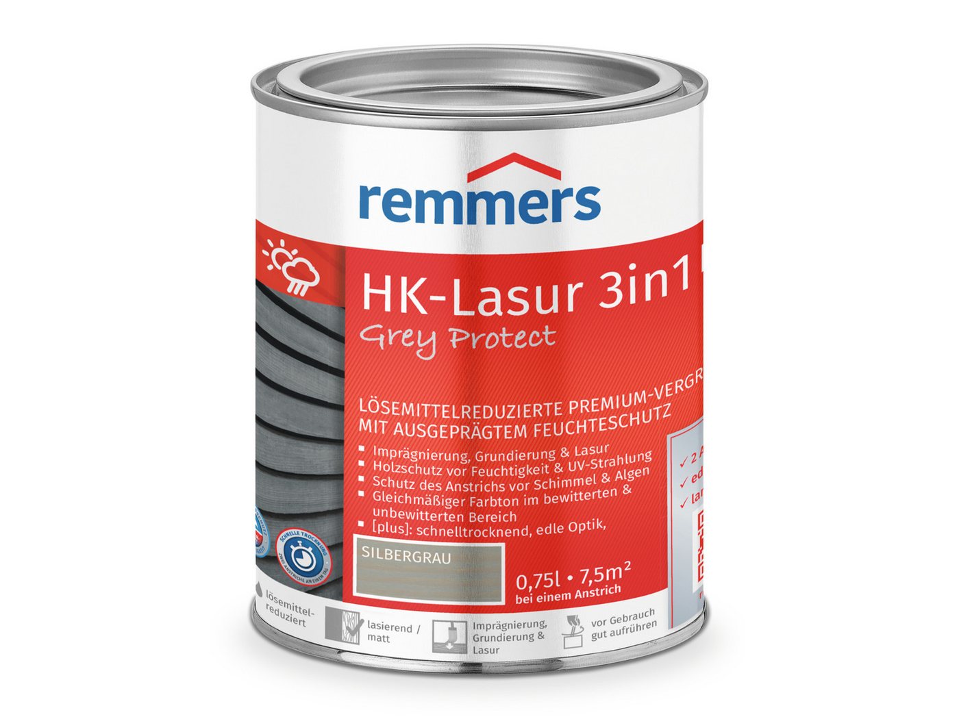 Remmers Holzschutzlasur HK-Lasur 3in1 Grey Protect [plus] anthrazitgrau matt 0,75 Liter von Remmers