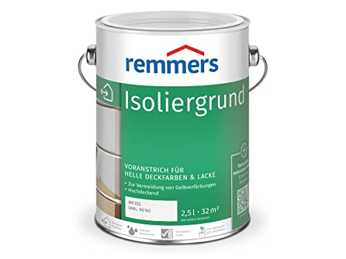 Remmers Isoliergrund weiß (RAL 9016), 2,5 Liter, Sperrgrund, Spezialanstrich gegen das Durchschlagen von Holzinhaltsstoffen, verhindert Gelbverfärbungen Remmers Isoliergrund weiß (RAL 9016), 2,5 Liter, Sperrgrund, Spezialanstrich gegen das Durchschlagen von Holzinhaltsstoffen, verhindert Gelbverfärbungen von Remmers
