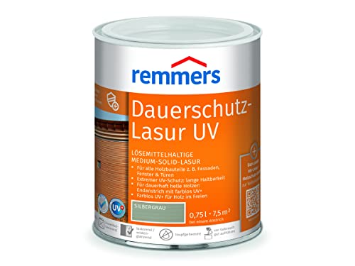 Remmers Dauerschutz-Lasur UV silbergrau, 0,75 Liter, Holz UV-Schutz für außen, auch für helle Farbtöne und farblos UV+, blockfest, wetterbeständig von Remmers