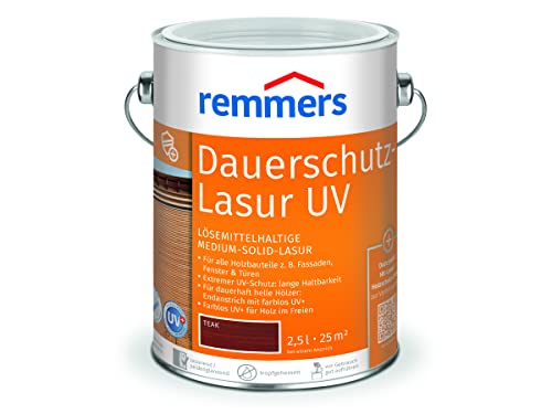 Remmers Dauerschutz-Lasur UV teak, 2,5 Liter, Dekorative Medium-Solid-Lasur für Außen, auch für helle Farbtöne und farblos UV+, wetterbeständig Remmers Dauerschutz-Lasur UV teak, 2,5 Liter, Dekorative Medium-Solid-Lasur für Außen, auch für helle Farbtöne und farblos UV+, wetterbeständig von Remmers