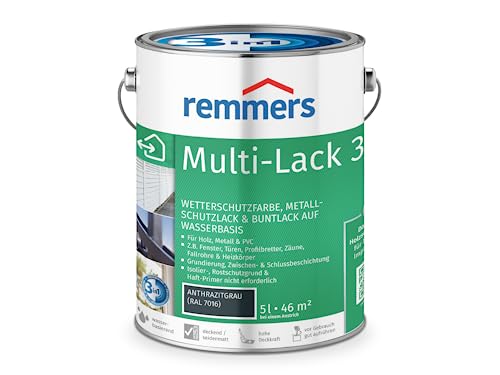 Remmers Multi-Lack 3in1 anthrazitgrau (RAL 7016), 5 Liter, Wetterschutzfarbe, Metallschutzlack & Buntlack auf Wasserbasis für Holz, Metall & PVC von Remmers