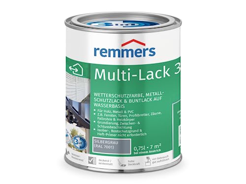 Remmers Multi-Lack 3in1 silbergrau (RAL 7001), 0,75 Liter, Wetterschutzfarbe, Metallschutzlack & Buntlack auf Wasserbasis für Holz, Metall & PVC von Remmers