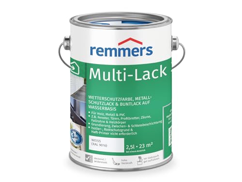 Remmers Multi-Lack 3in1 weiß (RAL 9016), 2,5 Liter, Wetterschutzfarbe, Metallschutzlack & Buntlack auf Wasserbasis für Holz, Metall & PVC von Remmers