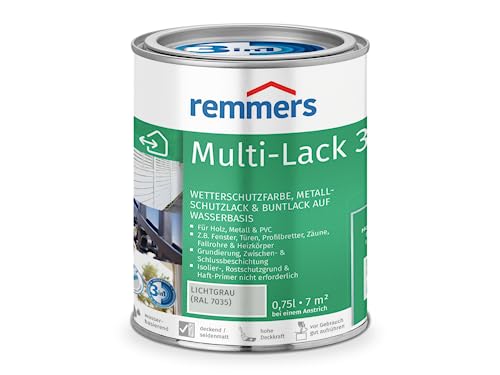 Remmers Multi-Lack 3in1 lichtgrau (RAL 7035), 0,75 Liter, Wetterschutzfarbe, Metallschutzlack & Buntlack auf Wasserbasis für Holz, Metall & PVC von Remmers