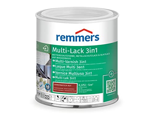 Remmers Multi-Lack 3in1 skandinavisch rot, 0,375 Liter, Wetterschutzfarbe, Metallschutzlack & Buntlack auf Wasserbasis für Holz, Metall & PVC von Remmers