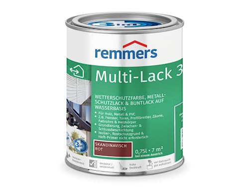 Remmers Multi-Lack 3in1 skandinavisch rot, 0,75 Liter, Wetterschutzfarbe, Metallschutzlack & Buntlack auf Wasserbasis für Holz, Metall & PVC von Remmers