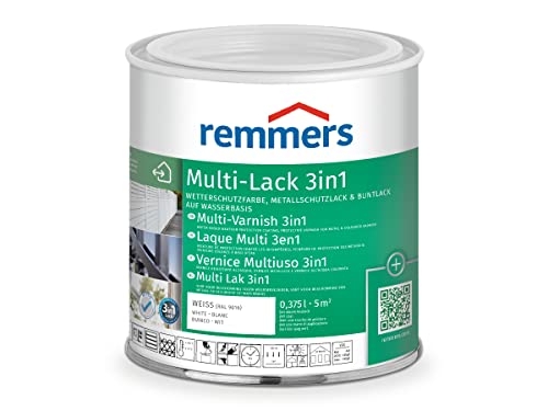 Remmers Multi-Lack 3in1 weiß (RAL 9016), 0,375 Liter, Wetterschutzfarbe, Metallschutzlack & Buntlack auf Wasserbasis für Holz, Metall & PVC von Remmers