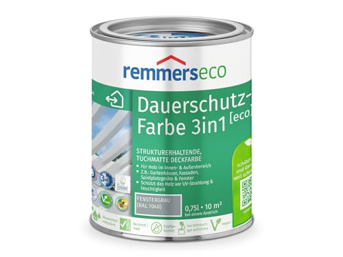 Remmers Dauerschutz-Farbe 3in1 [eco] fenstergrau (RAL 7040), 0,75 Liter,für innen und außen, 3in1: Isoliergrund, Zwischen- und Schlussbeschichtung von Remmers