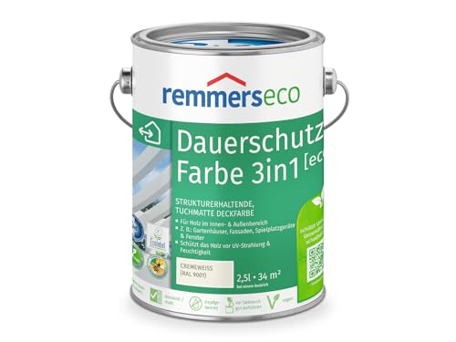 Remmers Dauerschutz-Farbe 3in1 [eco] cremeweiß (RAL 9001), 2,5 Liter,für innen und außen, 3in1: Isoliergrund, Zwischen- und Schlussbeschichtung von Remmers