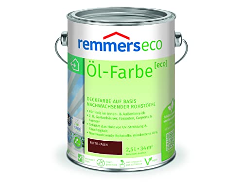 Remmers Öl-Farbe [eco] rotbraun, 2,5 Liter, Öko Farbe für Holz innen und außen, mit 3fach Schutz, nachhaltig, umweltfreundlich von Remmers