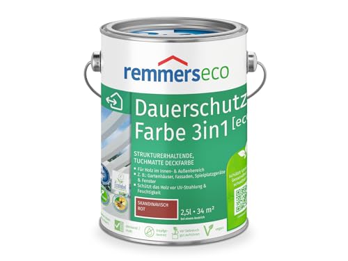 Remmers Dauerschutz-Farbe 3in1 [eco] skandinavisch rot, 2,5 Liter,für innen und außen, 3in1: Isoliergrund, Zwischen- und Schlussbeschichtung von Remmers