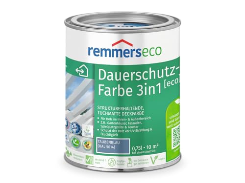Remmers Dauerschutz-Farbe 3in1 [eco] taubenblau (RAL 5014), 0,75 Liter,für innen und außen, 3in1: Isoliergrund, Zwischen- und Schlussbeschichtung von Remmers