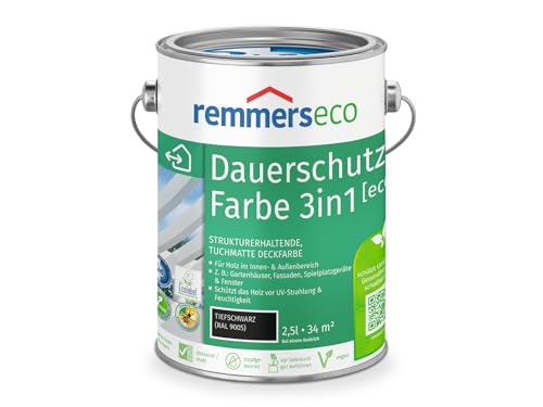 Remmers Dauerschutz-Farbe 3in1 [eco] tiefschwarz (RAL 9005), 2,5 Liter,für innen und außen, 3in1: Isoliergrund, Zwischen- und Schlussbeschichtung von Remmers