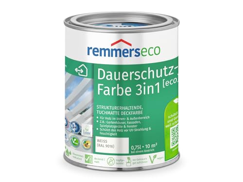 Remmers Dauerschutz-Farbe 3in1 [eco] weiß (RAL 9016), 0,75 Liter,für innen und außen, 3in1: Isoliergrund, Zwischen- und Schlussbeschichtung von Remmers