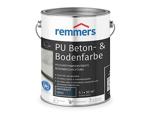 Remmers PU Beton- und Bodenfarbe, anthrazit, seidenmatt, 5 Liter, Betonfarbe, für Beton/Estrich/Zementfaserplatten, belastbar und chemikalienbeständig von Remmers