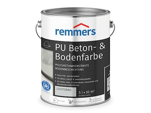 Remmers PU Beton- und Bodenfarbe, lichtgrau, seidenmatt, 5 Liter, Betonfarbe, für Beton/Estrich/Zementfaserplatten, belastbar und chemikalienbeständig von Remmers