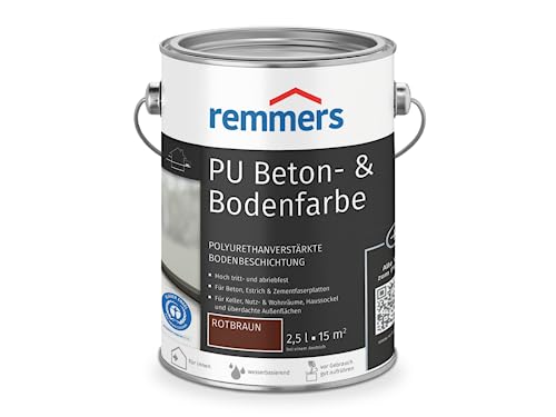 Remmers PU Beton- und Bodenfarbe, rotbraun, seidenmatt, 2,5 Liter, Betonfarbe, für Beton/Estrich/Zementfaserplatten, belastbar und chemikalienbeständig von Remmers