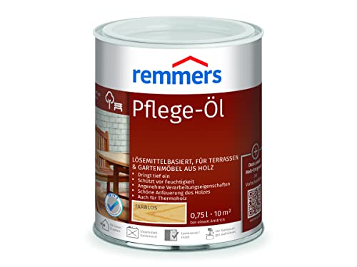Remmers Pflege-Öl farblos, 0,75 Liter, Holzöl für Holz innen und außen, wasserabweisend, wetterfest, für Gartenmöbel und Holzterrassen geeignet von Remmers