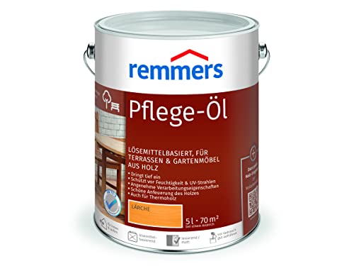 Remmers Pflege-Öl lärche, 5 Liter, Holzöl für Holz innen und außen, wasserabweisend, wetterfest, für Gartenmöbel und Holzterrassen geeignet Remmers Pflege-Öl lärche, 5 Liter, Holzöl für Holz innen und außen, wasserabweisend, wetterfest, für Gartenmöbel und Holzterrassen geeignet von Remmers