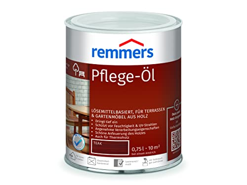 Remmers Pflege-Öl teak, 0,75 Liter, Holzöl für Holz innen und außen, wasserabweisend, wetterfest, für Gartenmöbel und Holzterrassen geeignet von Remmers