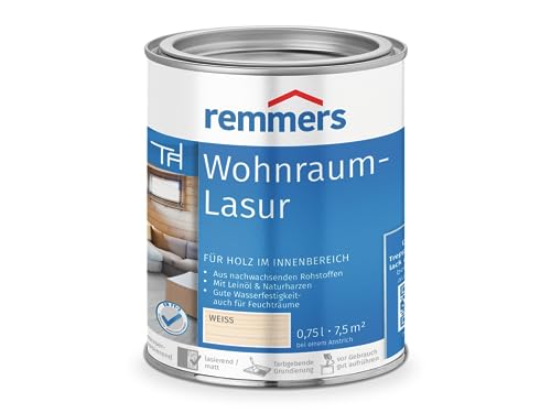 Remmers Wohnraum-Lasur weiß, 0,75 Liter, Holzlasur innen, für Möbel, Böden, Innentüren und Treppen geeignet, mit Abperleffekt von Remmers