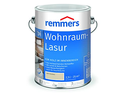 Remmers Wohnraum-Lasur antikgrau, 2,5 Liter, Holzlasur innen, für Möbel, Böden, Innentüren und Treppen geeignet, mit Abperleffekt von Remmers