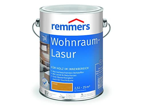 Remmers Wohnraum-Lasur eiche, 2,5 Liter, Holzlasur innen, für Möbel, Böden, Innentüren und Treppen geeignet, mit Abperleffekt von Remmers
