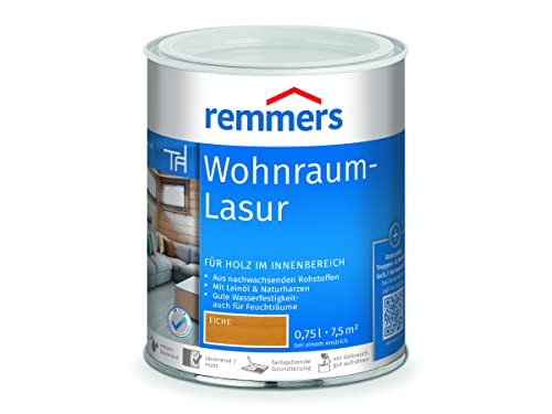 Remmers Wohnraum-Lasur eiche, 0,75 Liter, Holzlasur innen, für Möbel, Böden, Innentüren und Treppen geeignet, mit Abperleffekt von Remmers