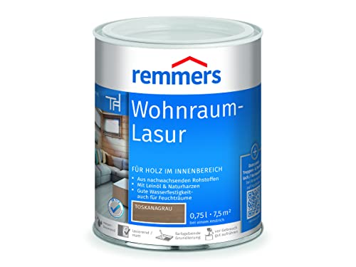 Remmers Wohnraum-Lasur toskanagrau, 0,75 Liter, Holzlasur innen, für Möbel, Böden, Innentüren und Treppen geeignet, mit Abperleffekt von Remmers