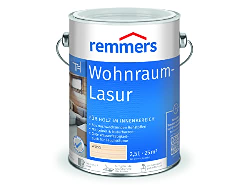 Remmers Wohnraum-Lasur weiß, 2,5 Liter, Holzlasur innen, für Möbel, Böden, Innentüren und Treppen geeignet, mit Abperleffekt von Remmers