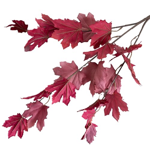 Remorui Künstlicher Ahornblattzweig, lebendige Farbe, künstliche Pflanze, künstliche Herbstblätter, Ahornblatt, Herbst-Ahornblatt-Stiel, Rosenrot von Remorui