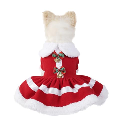 Remorui Weihnachtliches Haustierkleid mit feiner Verarbeitung Pelzkragen Glocken Schleife Dekoration Festliche Katze Hund für Lieferungen Weiches Rot M von Remorui