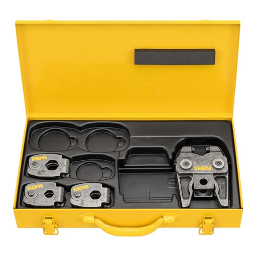 Rems Pressringe S Set (V 15+18+22 Z8, mit Zwischenzange, Stufenlos schwenkbar, im Stahlblechkasten) 574613 R von Rems