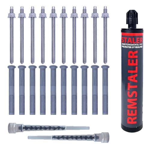 1x Remstaler INJEKTIONSMÖRTEL + ANKERSTANGE + SIEBHÜLSE im SET | Stahl verzinkt o. Edelstahl A4 | Verbundmörtel | Montagemörtel | -HÖCHSTE QUALITÄT- (Rostfreier Stahl, M12x210 / SH 16x85) von Remstaler Befestigungstechnik