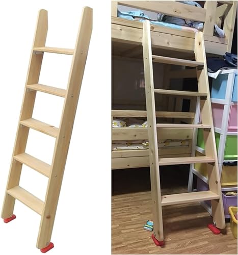 1 Stück Hochleistungs-Hochbettleiter aus Holz mit Haken und Fußkappen – extra breite Pedale, rutschfeste Vorrichtung for Etagenbetten und Wohnmobile(5 Steps 150cm) von RenCehn