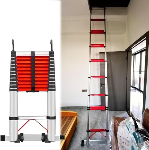 1 Stück multifunktionale Teleskopleiter for Dachboden, Keller und Fensterschachtausstieg – einstellbare Höhe, sicherer Verriegelungsmechanismus(5.8m) von RenCehn