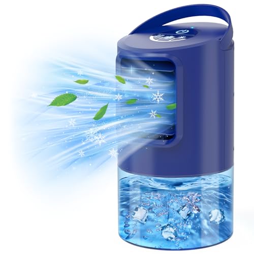 Luftkühler Blau 5-in-1 Tragbare Klimaanlage mit Luftkühlung, Ventilator & Luftbefeuchter 3 Geschwindigkeitsstufen, 7 Farben LED-Beleuchtung Leise & Energieeffizient für Zuhause, Büro, Schlafzimmer von RenFox